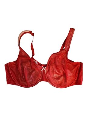 EUC Cacique unlined full coverage Underwire Modern Lace Bra 44D, Red, Nude